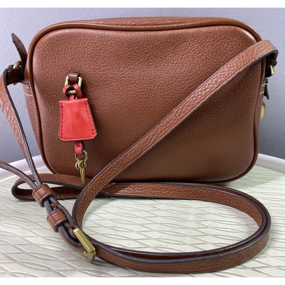 J CREW Women's Signet Crossbody Purse Chestnut‎ Brown Italian leather Bag 6x8x3